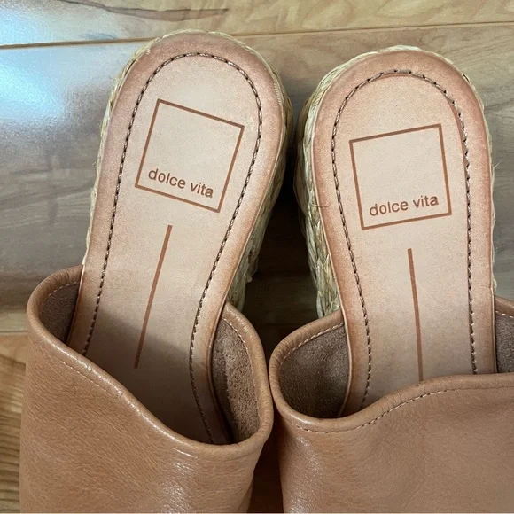 Dolce Vita Brown Leather Espadrille Slides - Picture 3 of 5
